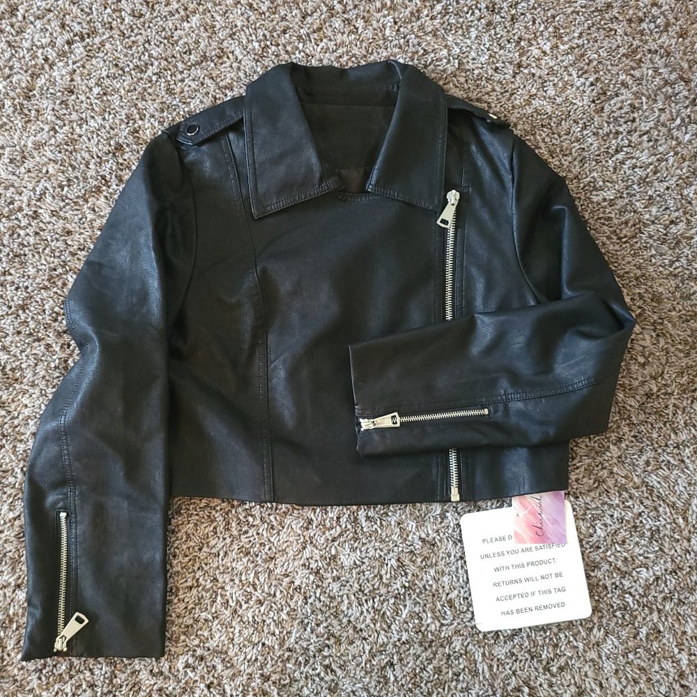 Chicwish Faux Leather Black Moto Jacket Size Medium NEW WITH TAGS